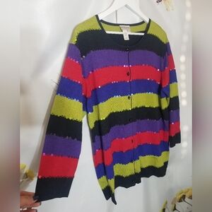 Coldwater Creek Silk Cardigan Women's Color Strips sz 1x